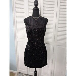 ZARA Dress Women's Size S Black Short Sequin Sheath Glam Stretch Velvet Holiday